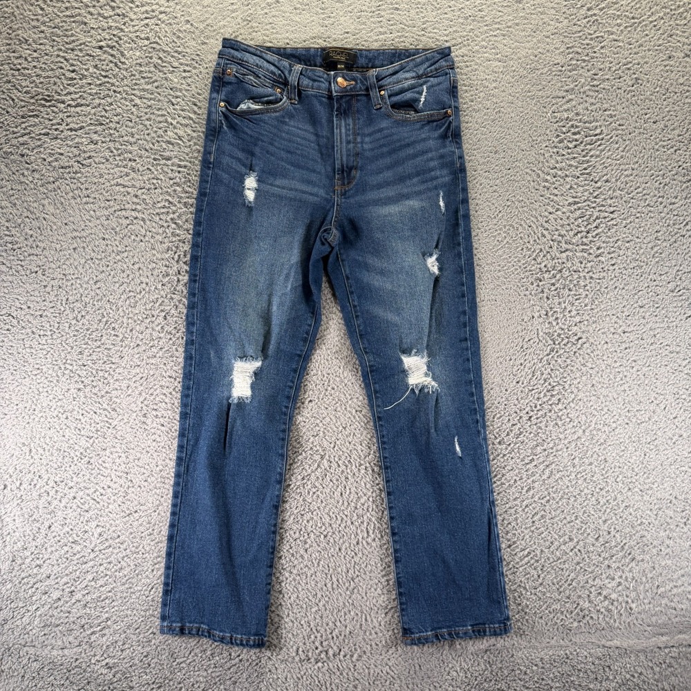Rachel Roy Jeans Women 10 Blue Cotton Denim Straight Distressed Workwear Stretch